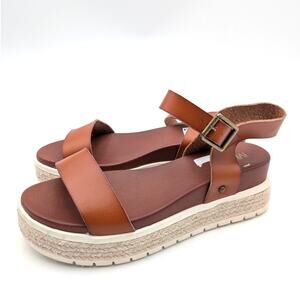 Mia Kiera Espadrille Platform Sandal Adjustable Women's Cognac Size US8.5M EU39